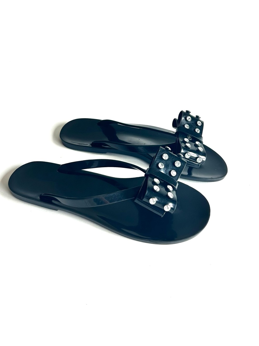 Kate Spade Black Synthetic Bow Glitter Flip Flop Sandals size 7